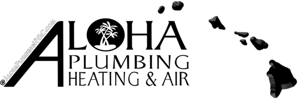 The logo for aloha plumbing heating and air in Yucaipa and Calimesa, CA has a map of Hawaii on it.