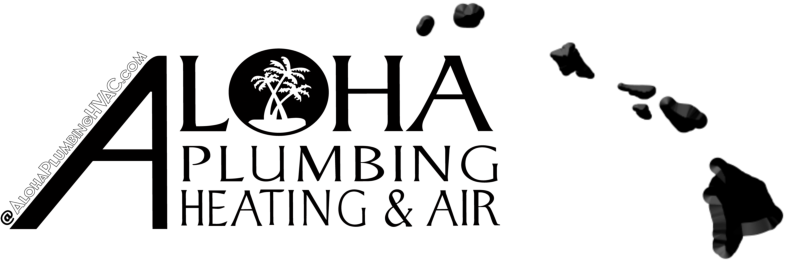 The logo for aloha plumbing heating and air has a map of hawaii on it.