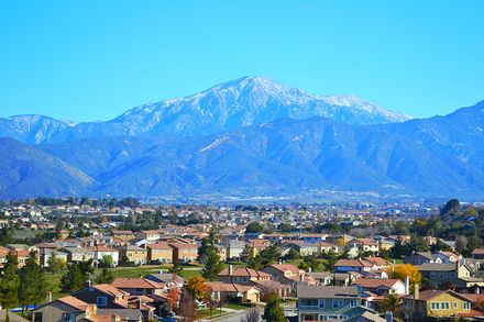 An aerial view of Yucaipa, CA with mountains in the background for Aloha Plumbing and HVAC 