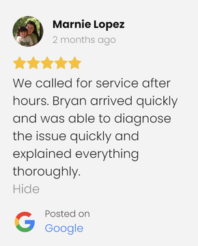 A google review for marnie lopez shows that they called for service after hours