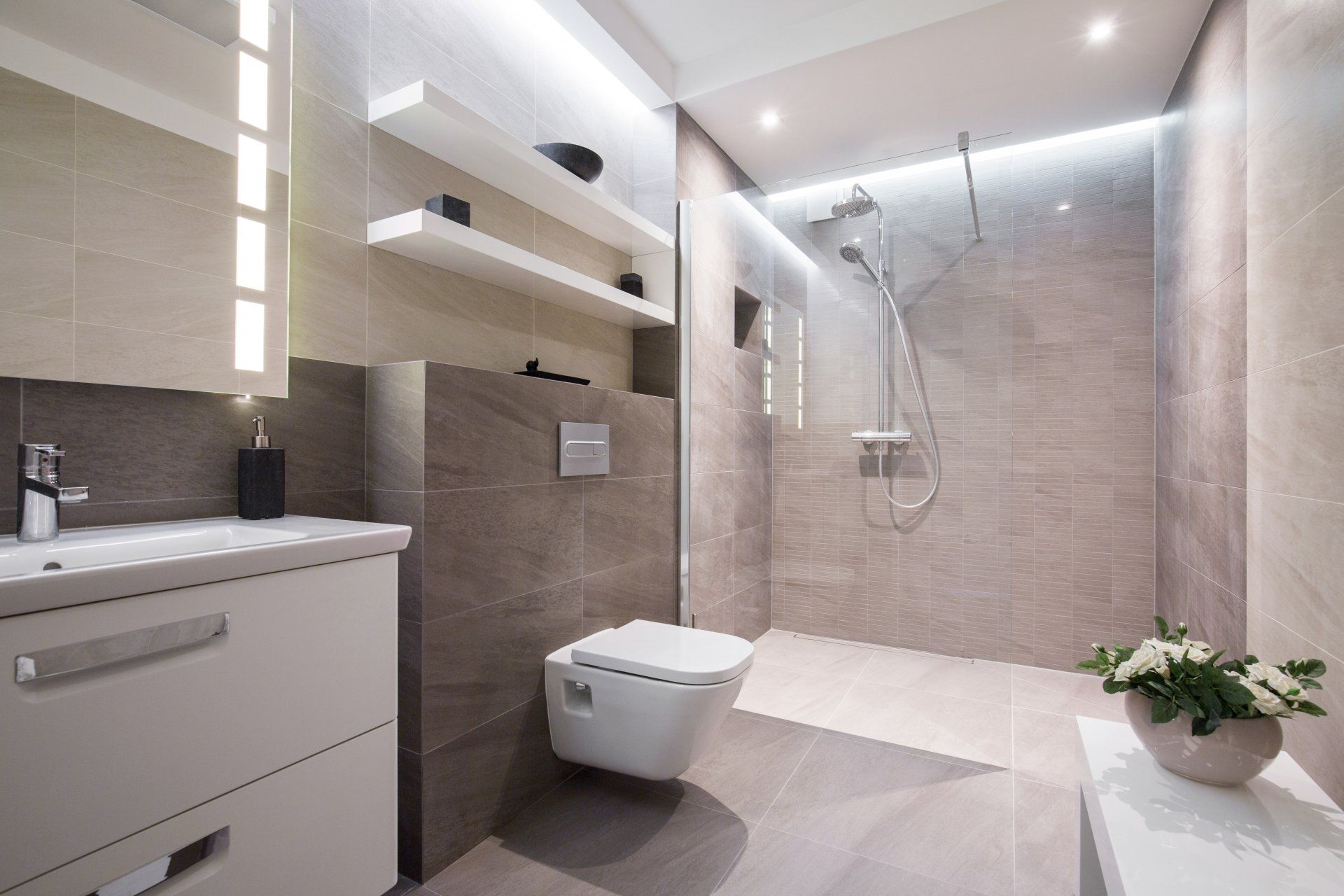 Modern White Bathroom With Glass Shower — Absolute Bathrooms & Renovations in Lismore, NSW