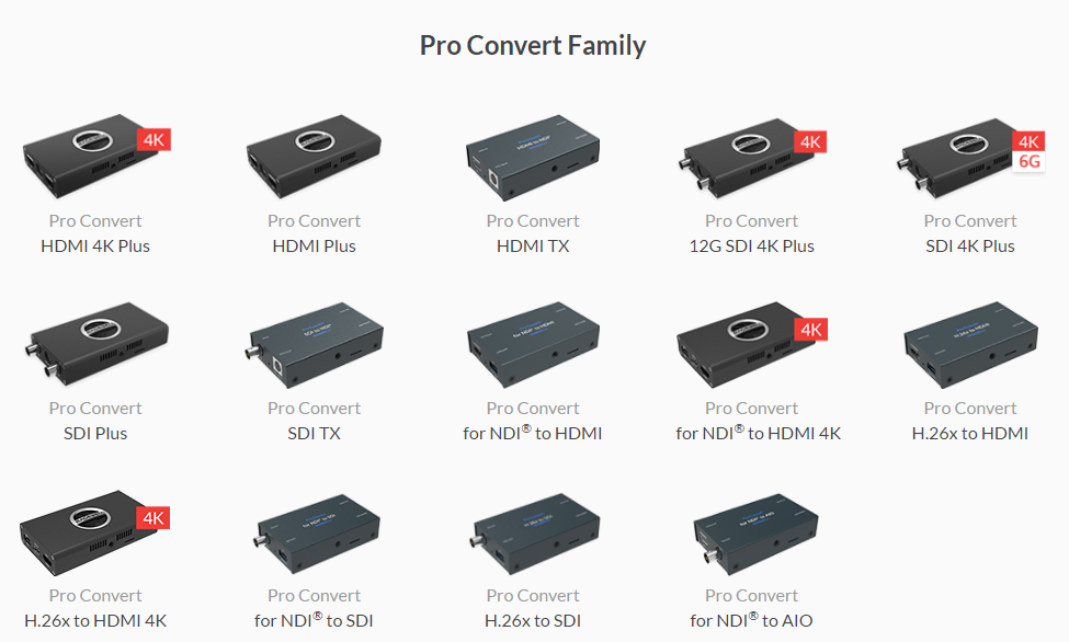 Pro Convert Family of products with titles