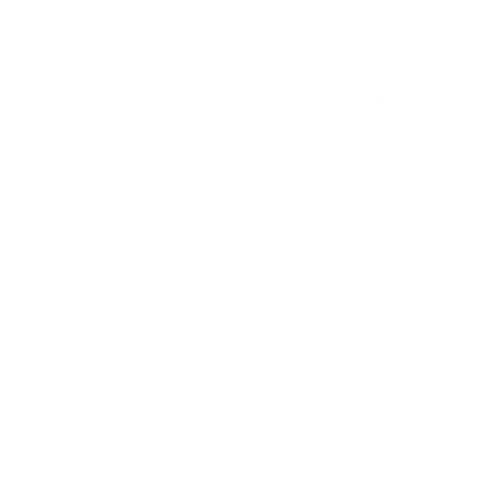 The logo for the global culinary travel awards shows a flower in a circle.