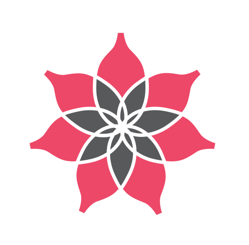 A red flower with black petals on a white background.