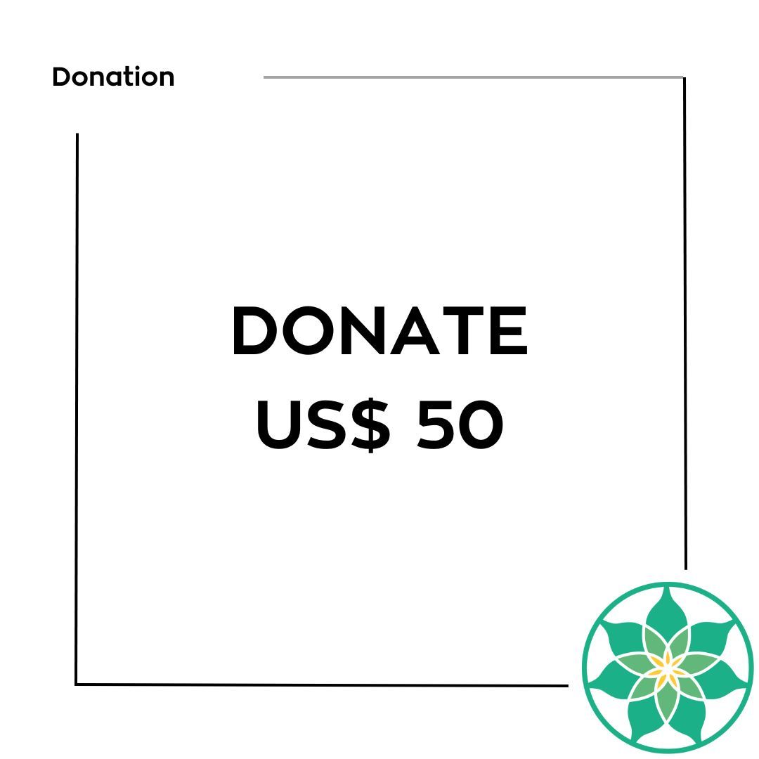 A white square with the words `` donate us $ 50 '' written on it.