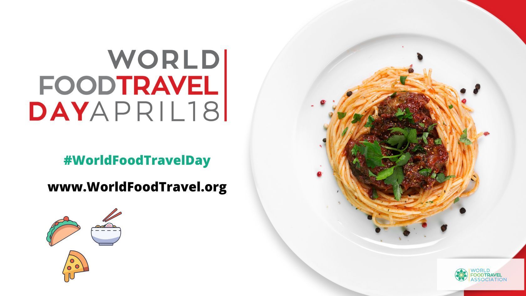 A white plate topped with spaghetti and meat sauce for world food travel day.