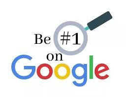 A logo that says `` be # 1 on google '' with a magnifying glass.