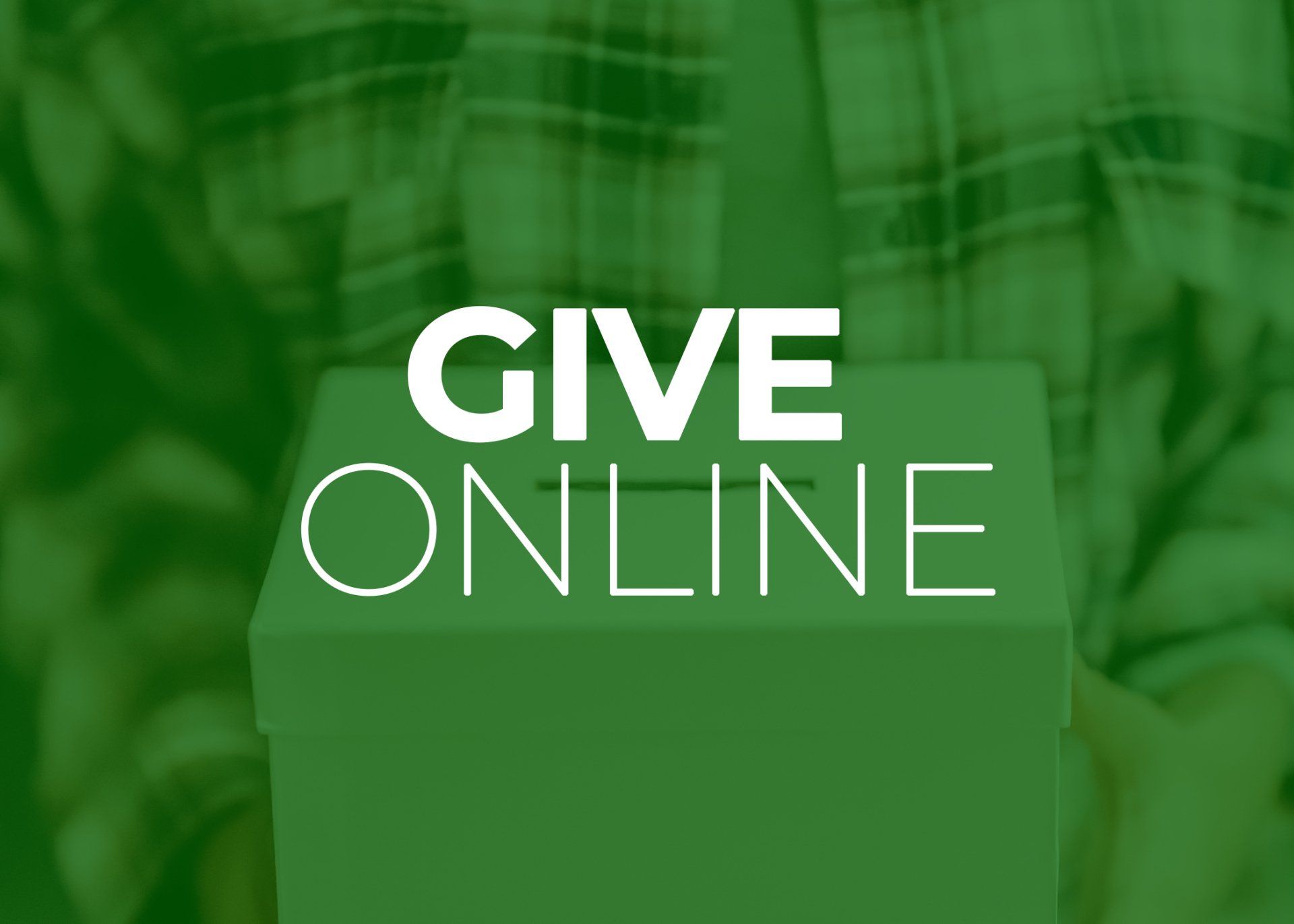 Person holding a green box, text 