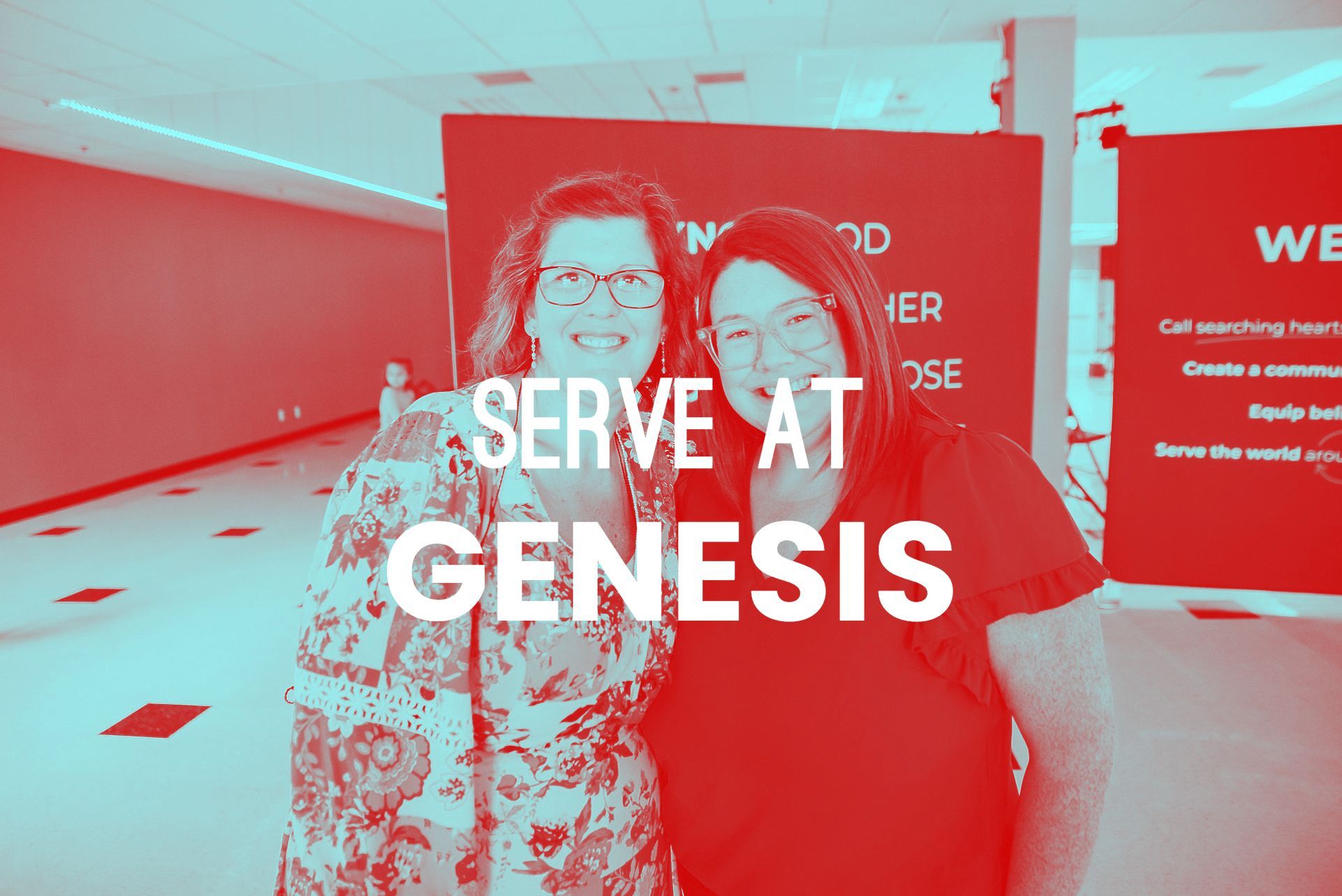 Two women smile, text overlay 