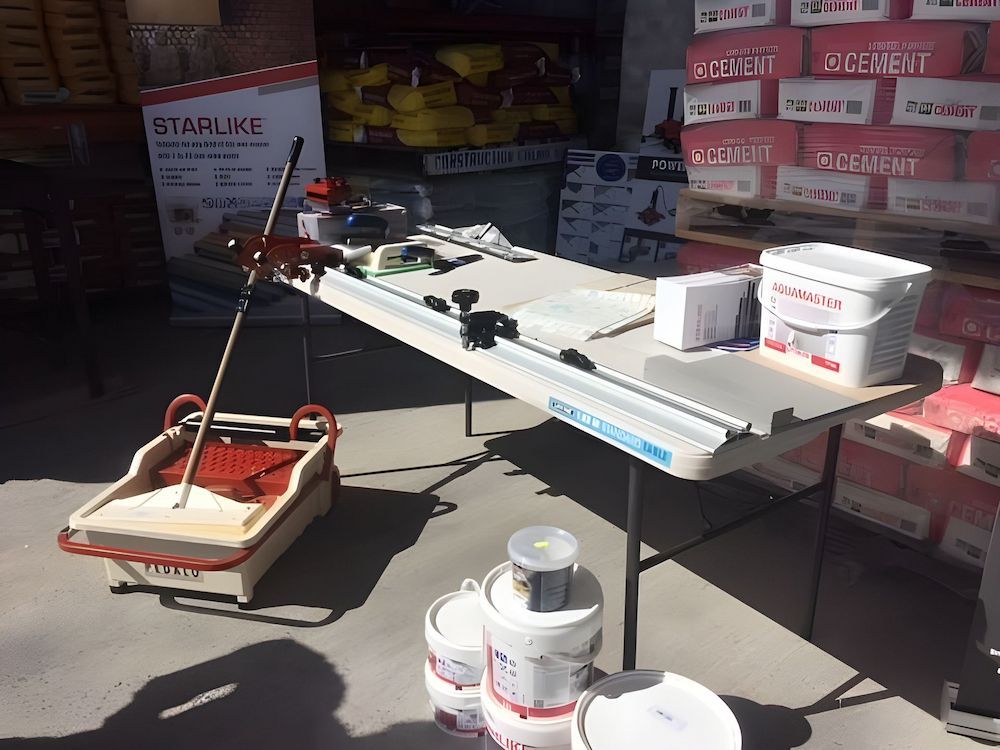 A Table With Buckets of Paint and a Mop on It — Twin Towns Sand & Gravel In Murwillumbah, NSW