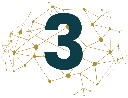 The number three is surrounded by lines and dots on a white background.