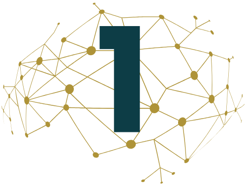 The number 1 is surrounded by lines and dots on a white background.