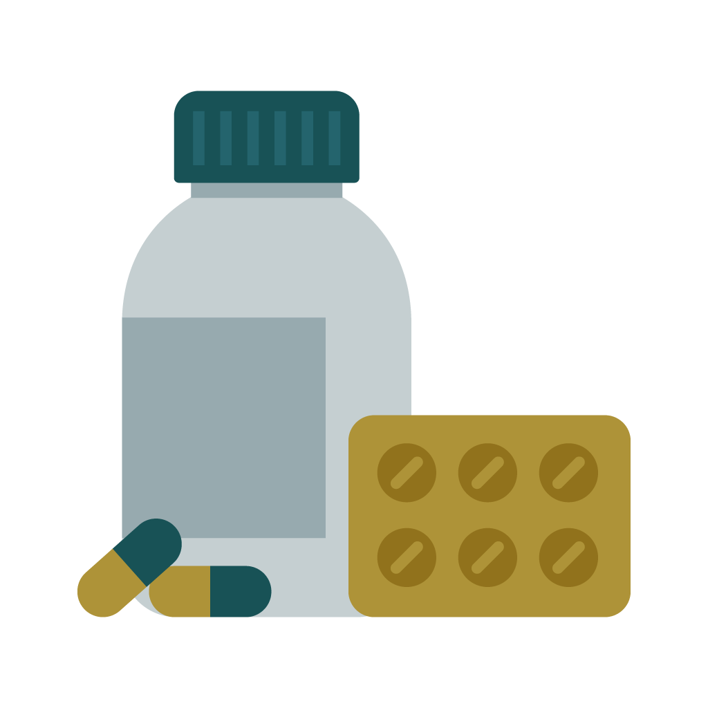 A bottle of pills and a blister pack of pills on a white background.