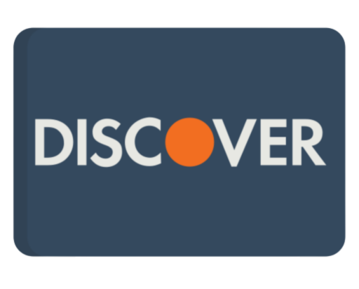 A blue and orange discover logo on a white background