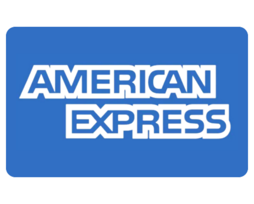 A blue american express logo on a white background