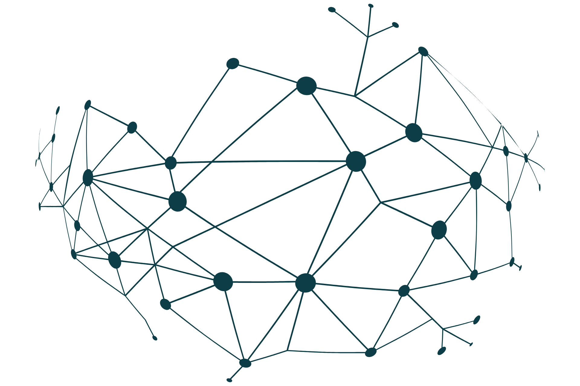 A circle made of lines and dots on a white background.