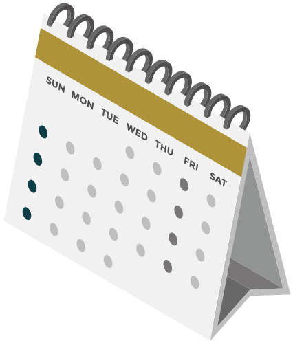 An isometric illustration of a calendar with spiral bound pages.