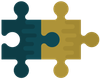 Two puzzle pieces are connected to each other on a white background.