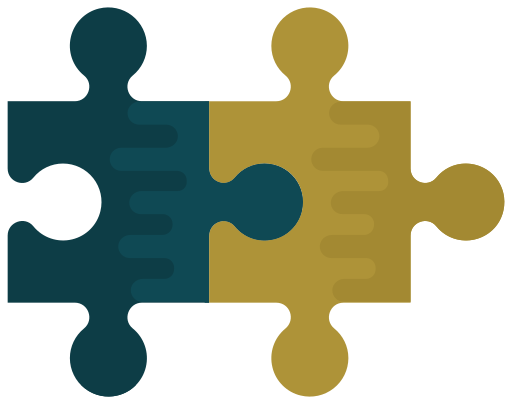 Two puzzle pieces are connected to each other on a white background.