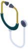 A stethoscope is shown in a cartoon style on a white background.