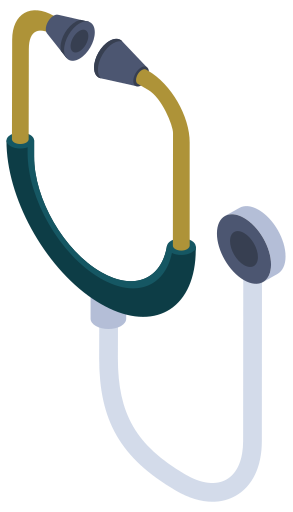 A stethoscope is shown in a cartoon style on a white background.