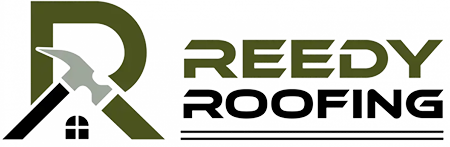 Logo for Reedy Roofing. Features a green 