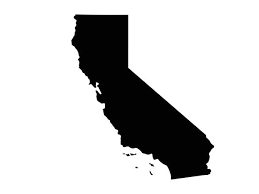 A black and white silhouette of the state of california on a white background.