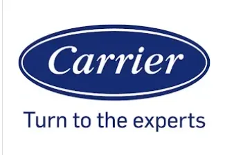 Carrier logo: Blue oval with white border, company name "Carrier" and tagline "Turn to the experts".