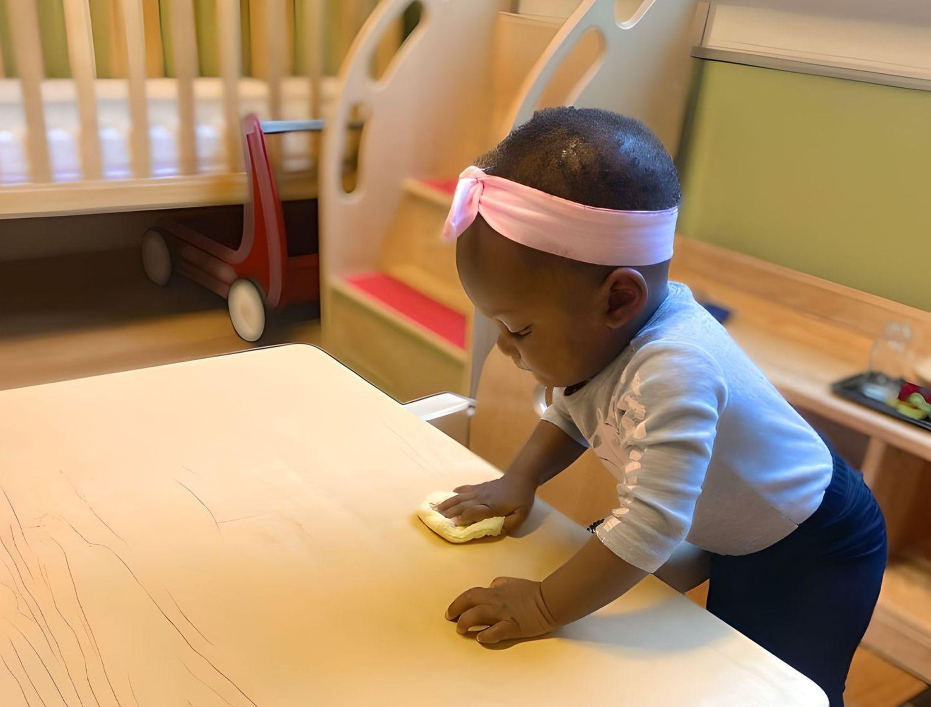 Montessori child working on practical life skills