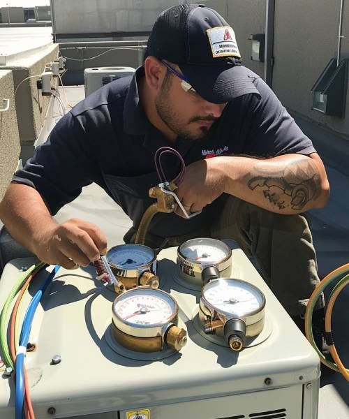 A man with a tattoo on his arm is working on a machine