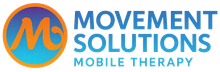 Logo for Movement Solutions Mobile Therapy: Orange and blue circular graphic with a stylized 