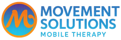 Logo for Movement Solutions Mobile Therapy: Orange and blue circular graphic with a stylized 