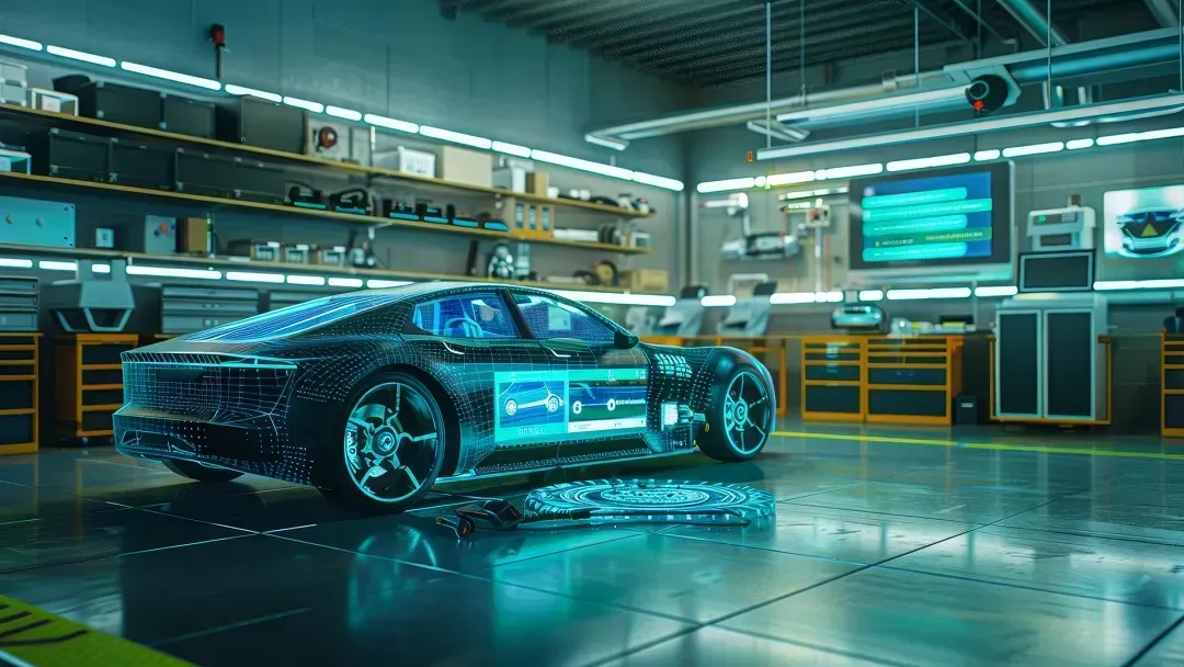A futuristic car is parked in a garage. | Paul Campanella's Auto Centers