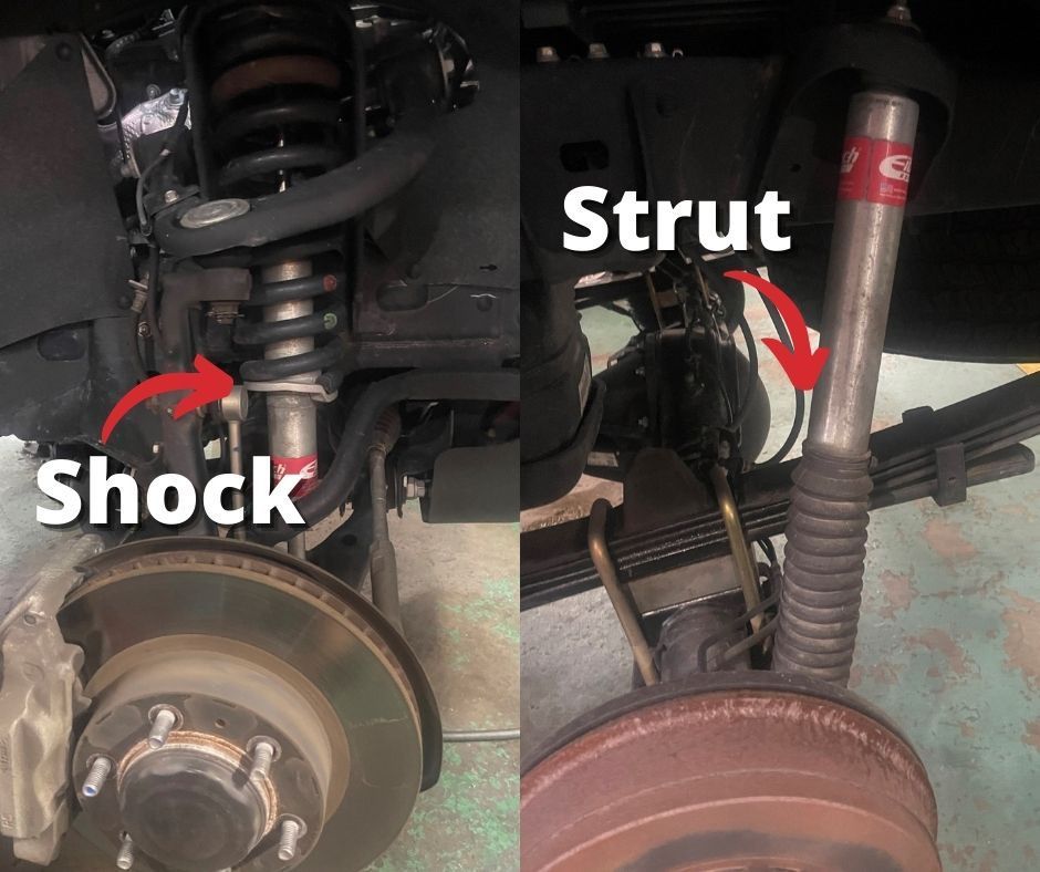 A picture of a shock and strut on a car.