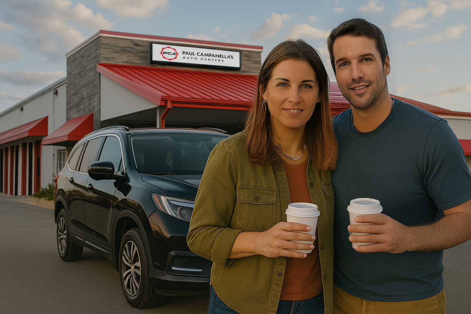 Couple in front of Our Shop | Paul Campanella's Auto Centers