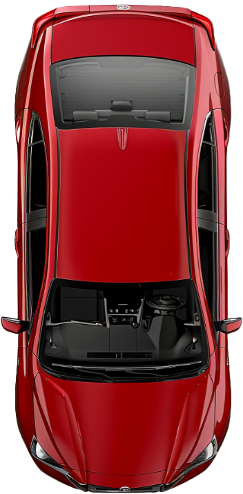 Top-down view of a red car.