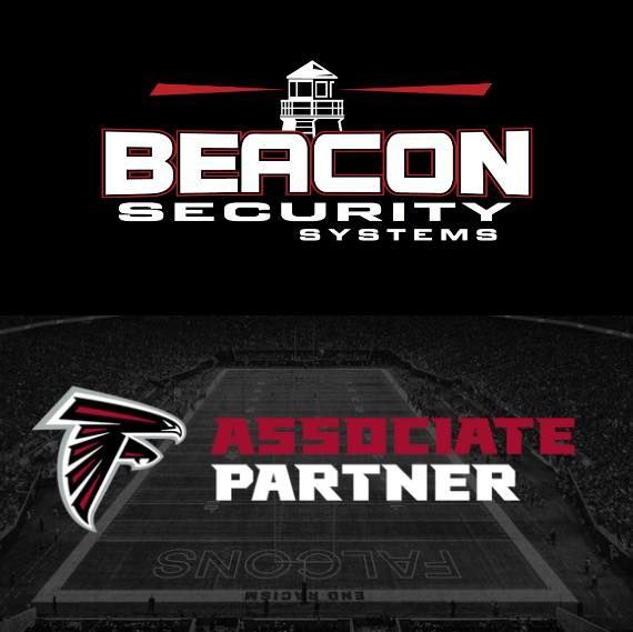 A logo for beacon security systems with a picture of a football field