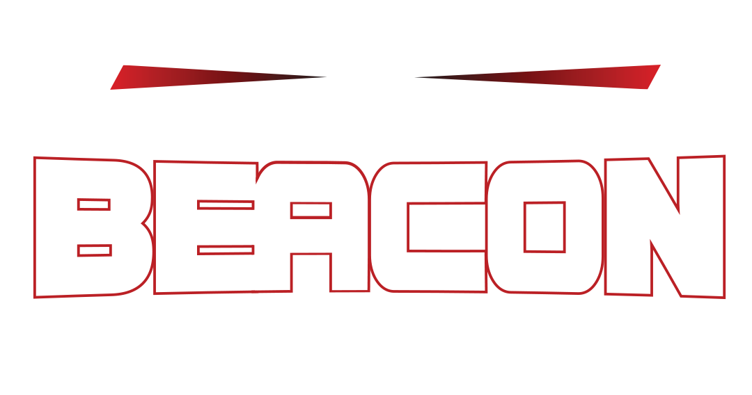 the word beacon is written in red letters on a white background .