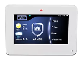 a white security system with a touchscreen display .