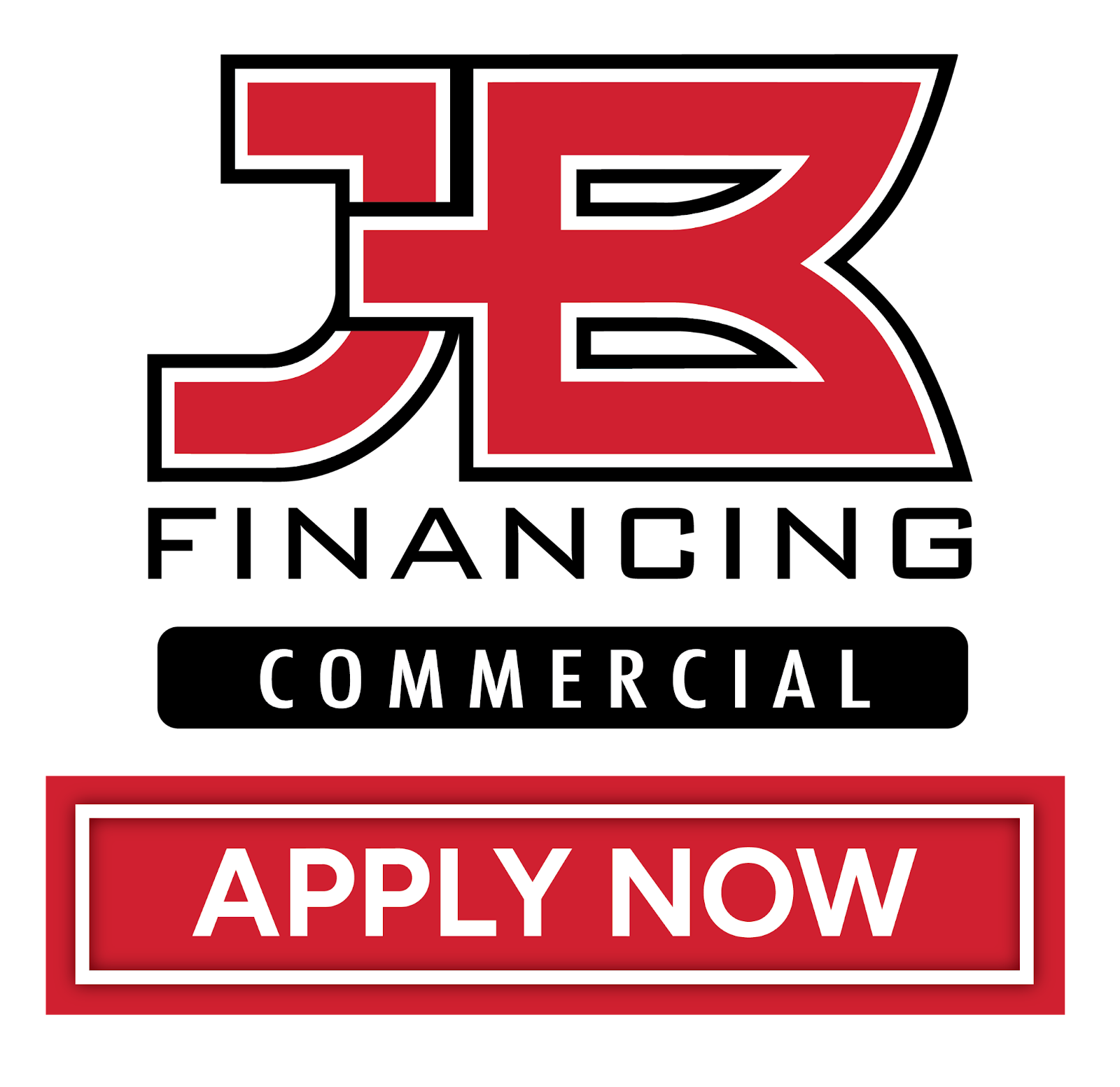 A logo for jb financing commercial with a button to apply now.