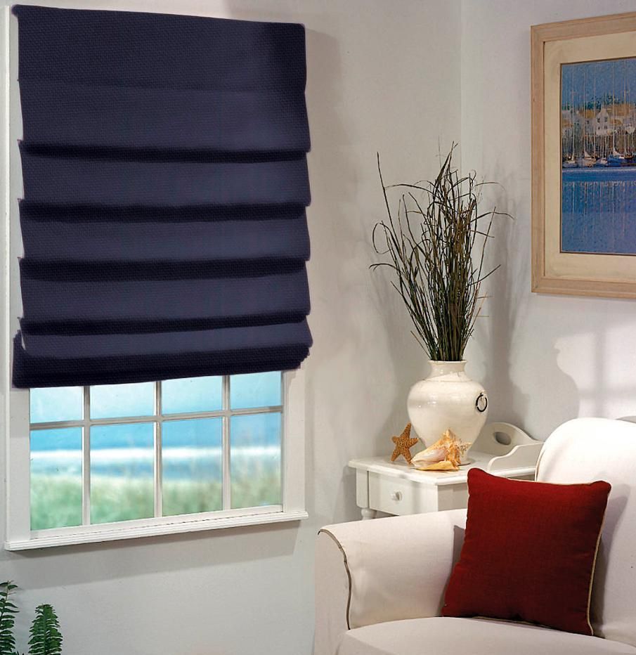 blue window shades plant shutter white room