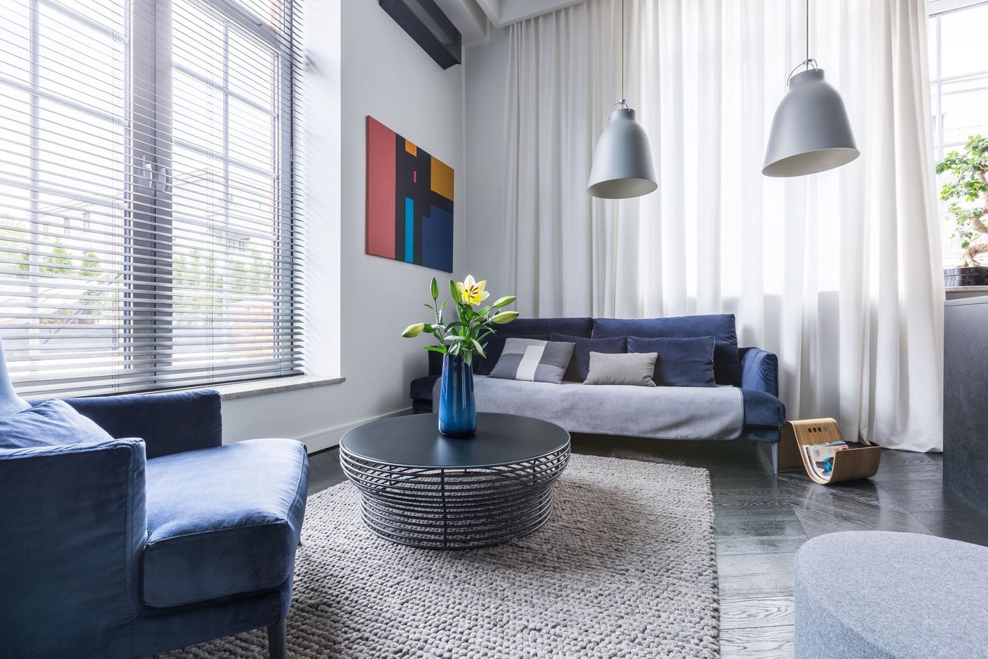 living room blue upholstered furniture window