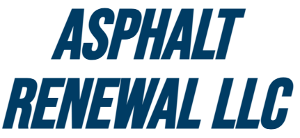 A blue and white logo for asphalt renewal llc