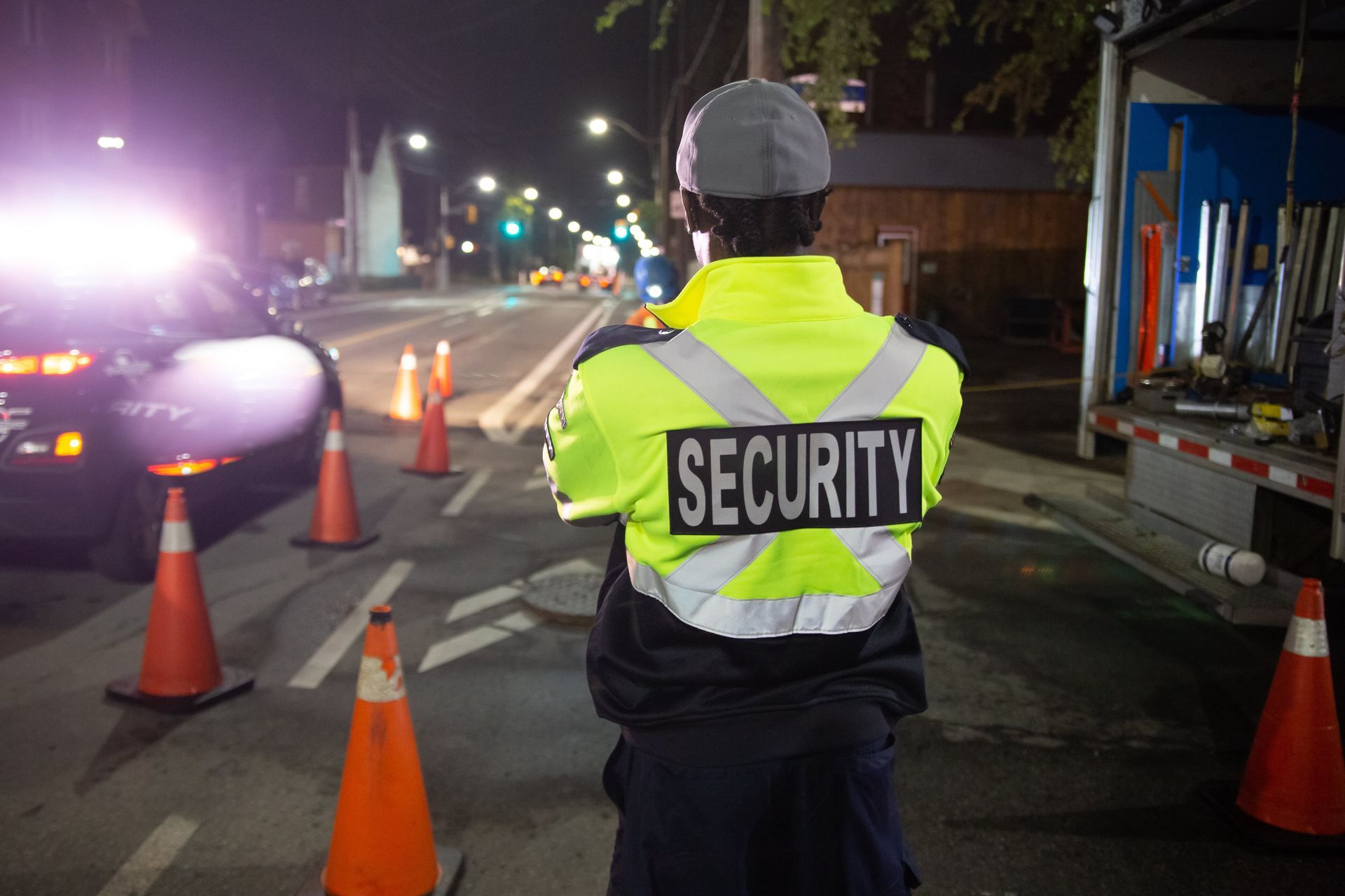 security guard next to construction site