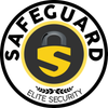 A safeguard elite security logo with a padlock in the center
