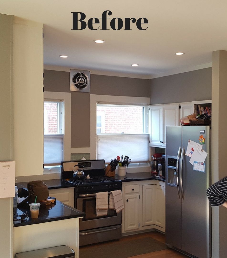 A before picture of a kitchen with stainless steel appliances