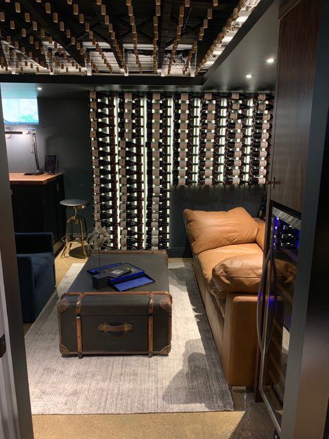 A living room with a couch and a coffee table