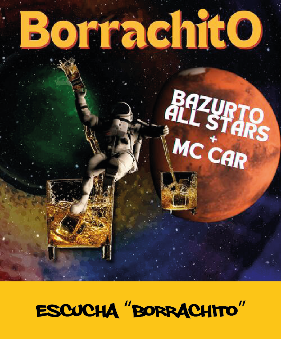 Portada del álbum: astronauta flotando en un cóctel, con el planeta Marte de fondo. Texto: 