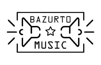 Logotipo de Bazurto All Stars, con texto negro sobre dos megáfonos estilizados con una pancarta debajo.