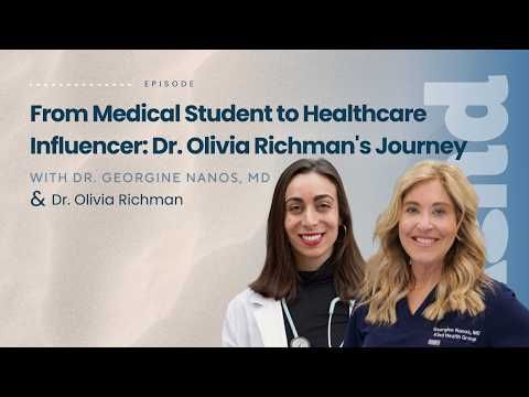 Dr. Olivia Richman and Dr. Georgina Nanos smiling in a podcast promo about healthcare influencer journey